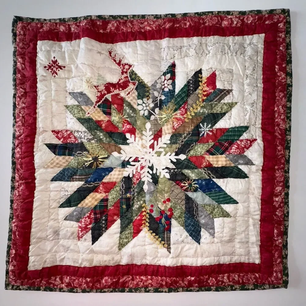 Pottery Barn Winter Wreath Quilted Euro Pillow Sham Christmas Embroidered 26x26